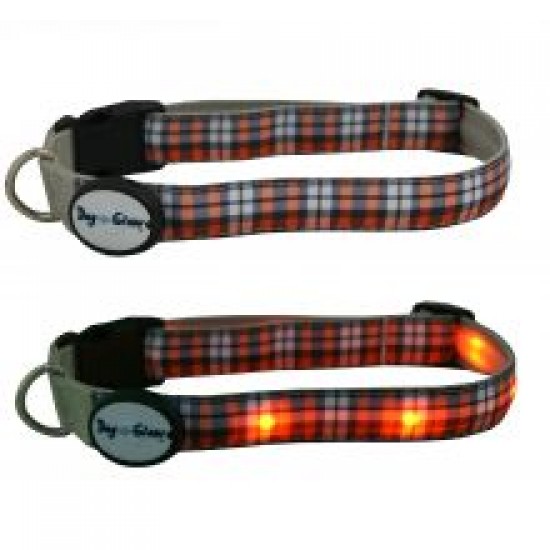 Dog E Glow Orange Plaid Collar