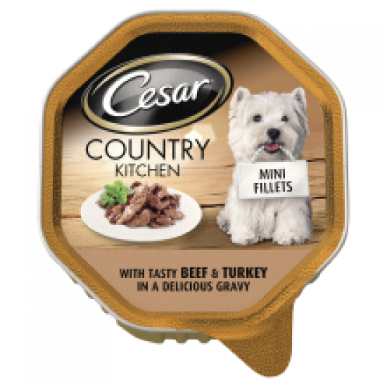Cesar Country Kitchen Dog Tray with Beef and Turkey in Gravy