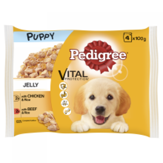 Pedigree Pouch in Jelly Puppy with Chicken and Rice & Beef and Rice 4 Pack