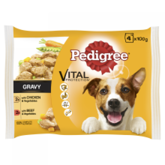 Pedigree Dog Pouches with Chicken, Beef and Vegetables in Gravy 4 Pack